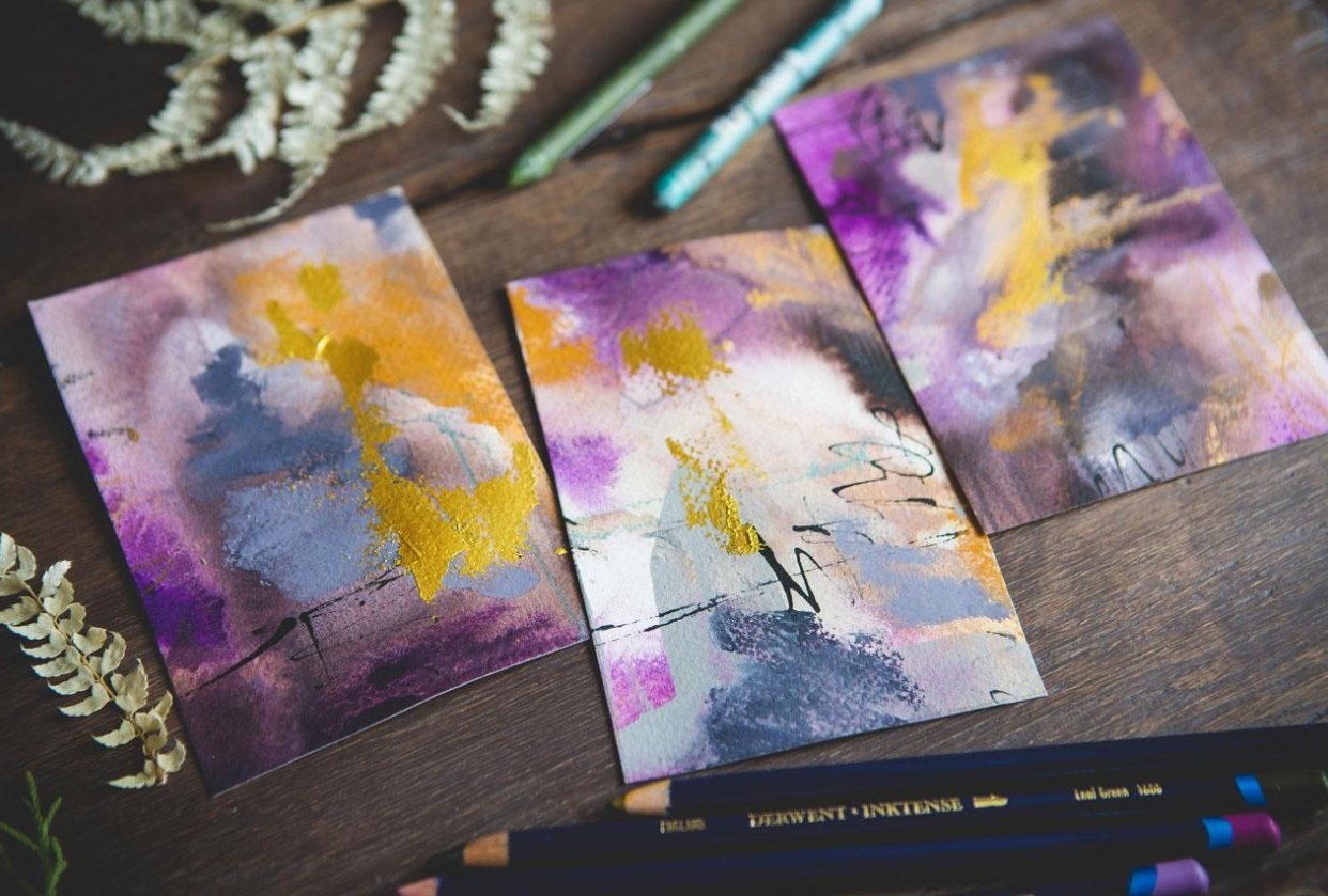 Mixed Media Abstracts - Experiment With Water Soluble Supplies - Crayons, Pencil - student project
