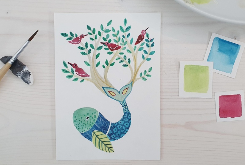 Indian Folk Art "Fish Tree"