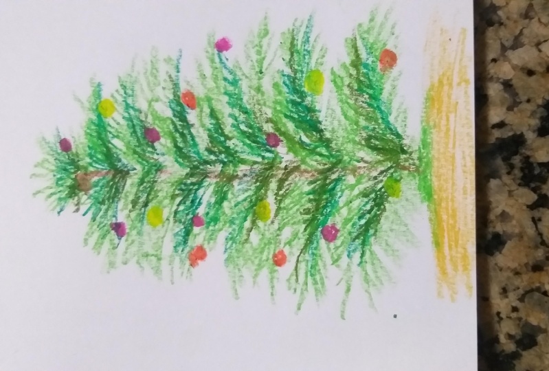 CHRISTMAS TREE WITH OIL PASTELS