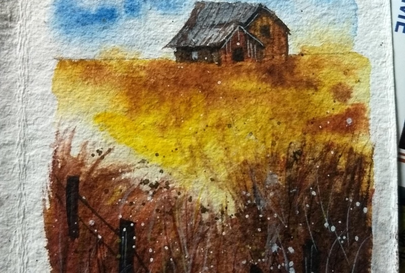 Watercolor old barn with Aishwarya