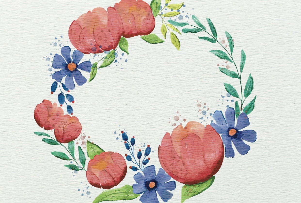 Watercolour floral wreath - student project