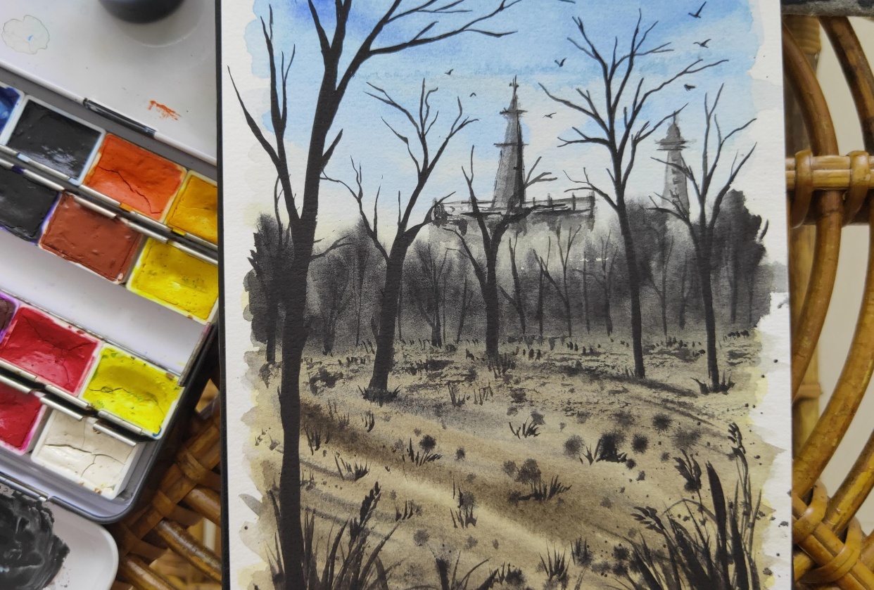 Loose Watercolour Landscape - student project