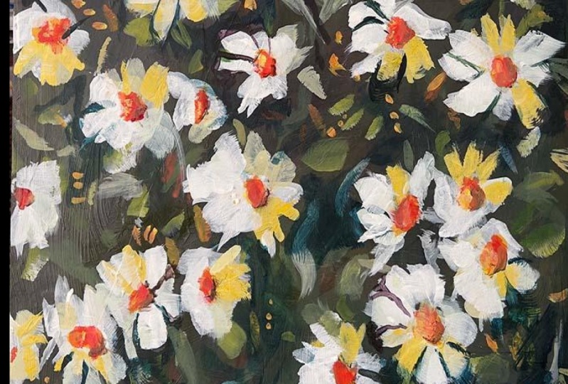 Painting daisy's with acrylic paint.