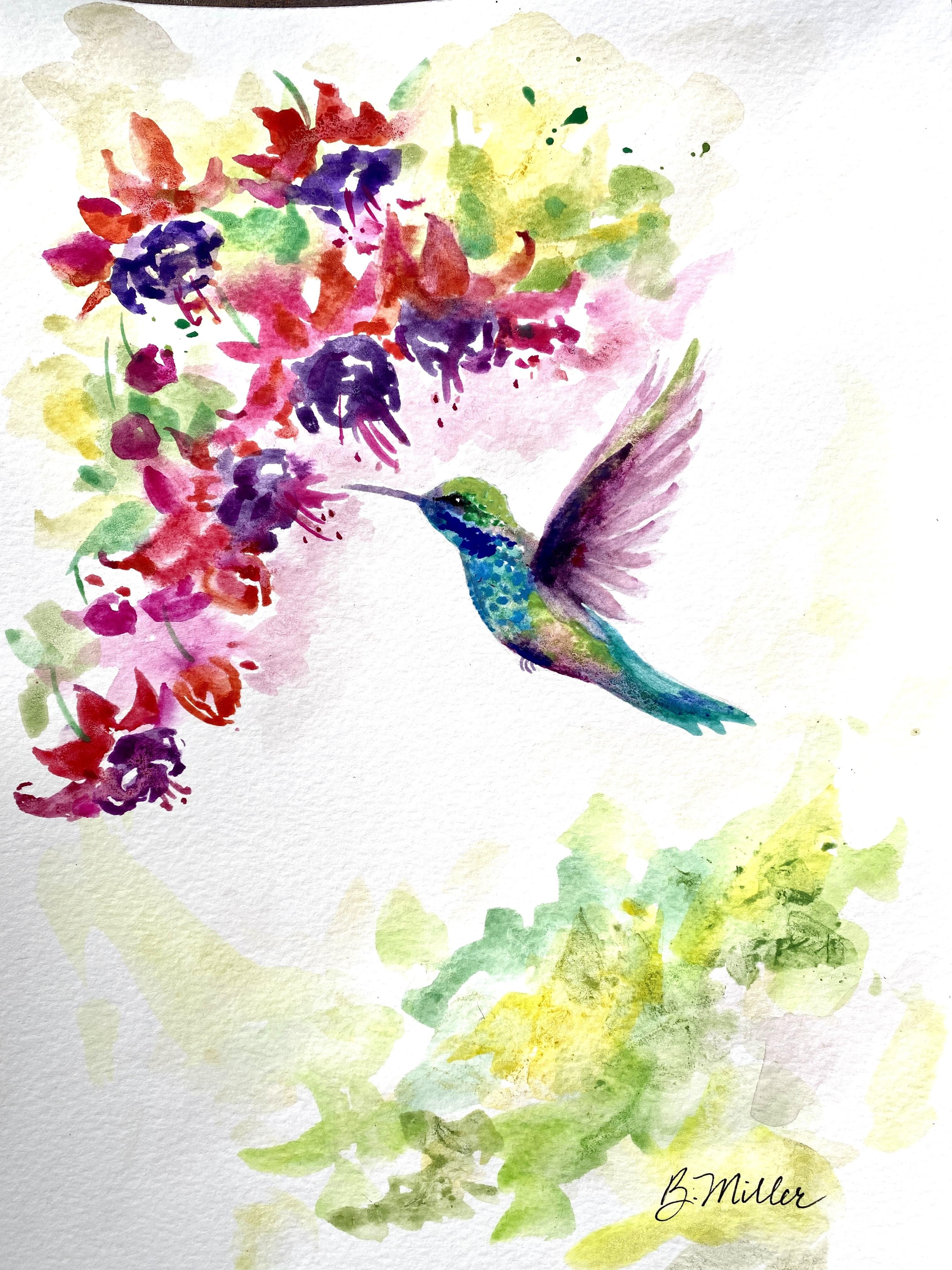 Oiseaux aquarelle expressifs : peindre un colibri sans esquisse au crayon |  Nina Nyusikart Watercolor | Skillshare, image size:3024x4032