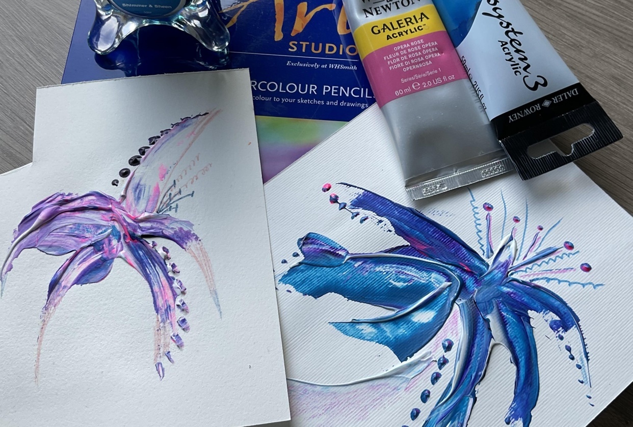Mix media abstract flowers - student project