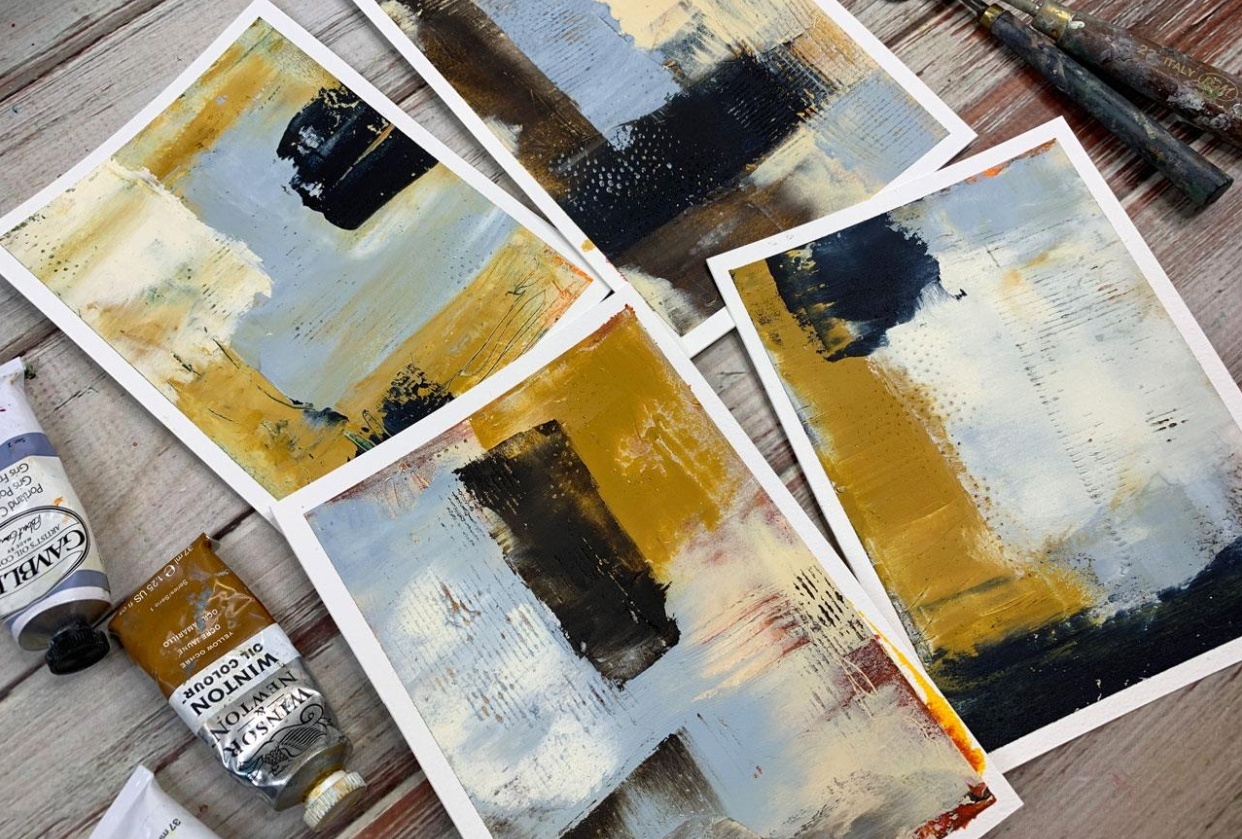 Intro to Cold Wax And Oil Paint Abstracts - student project
