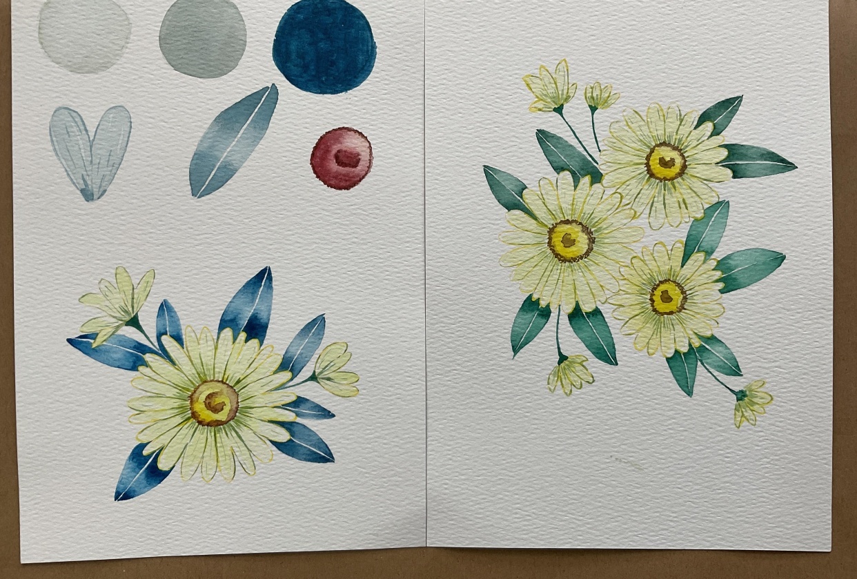 Daisies in watercolor - student project