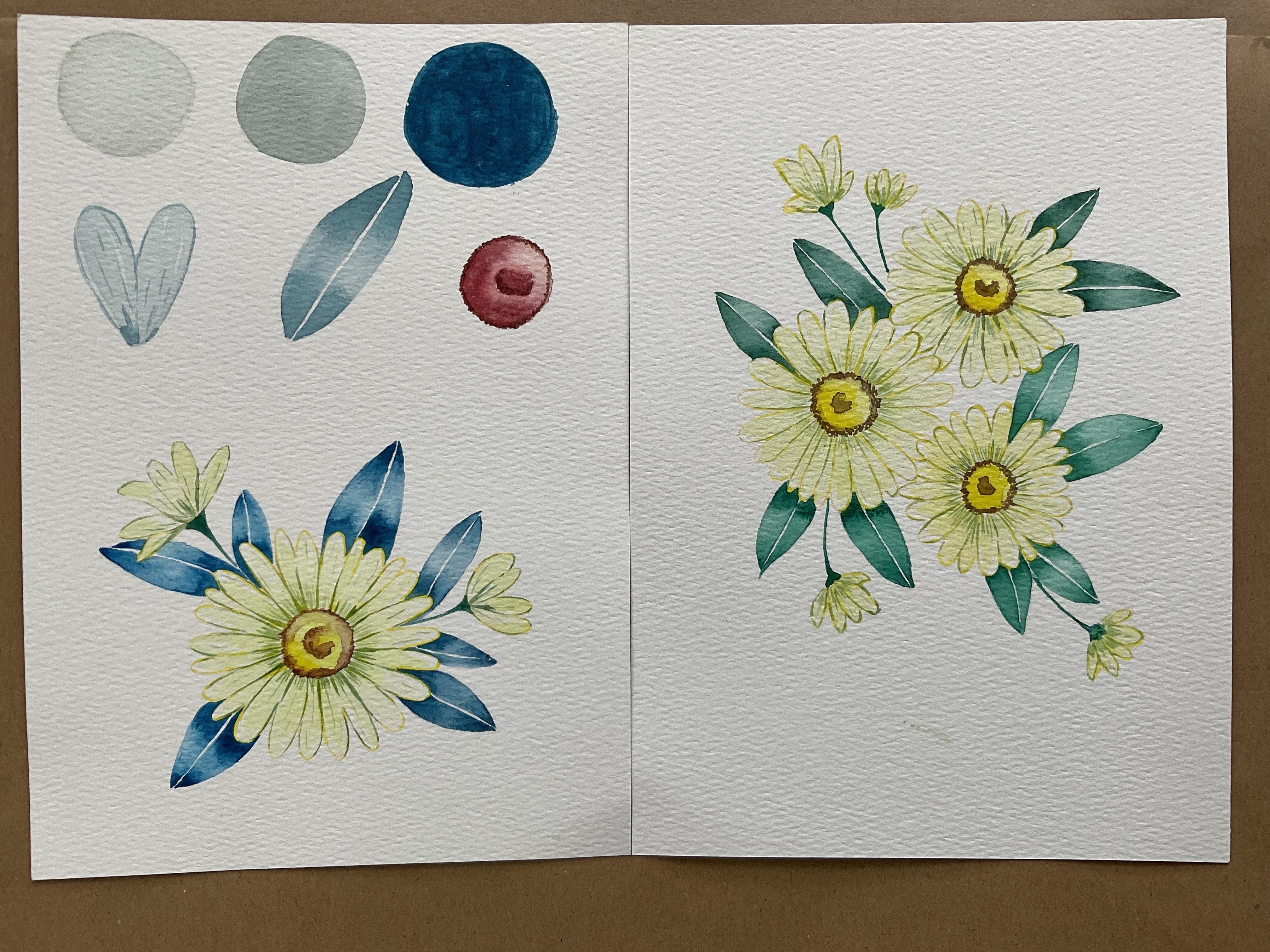 Daisies in watercolor - student project