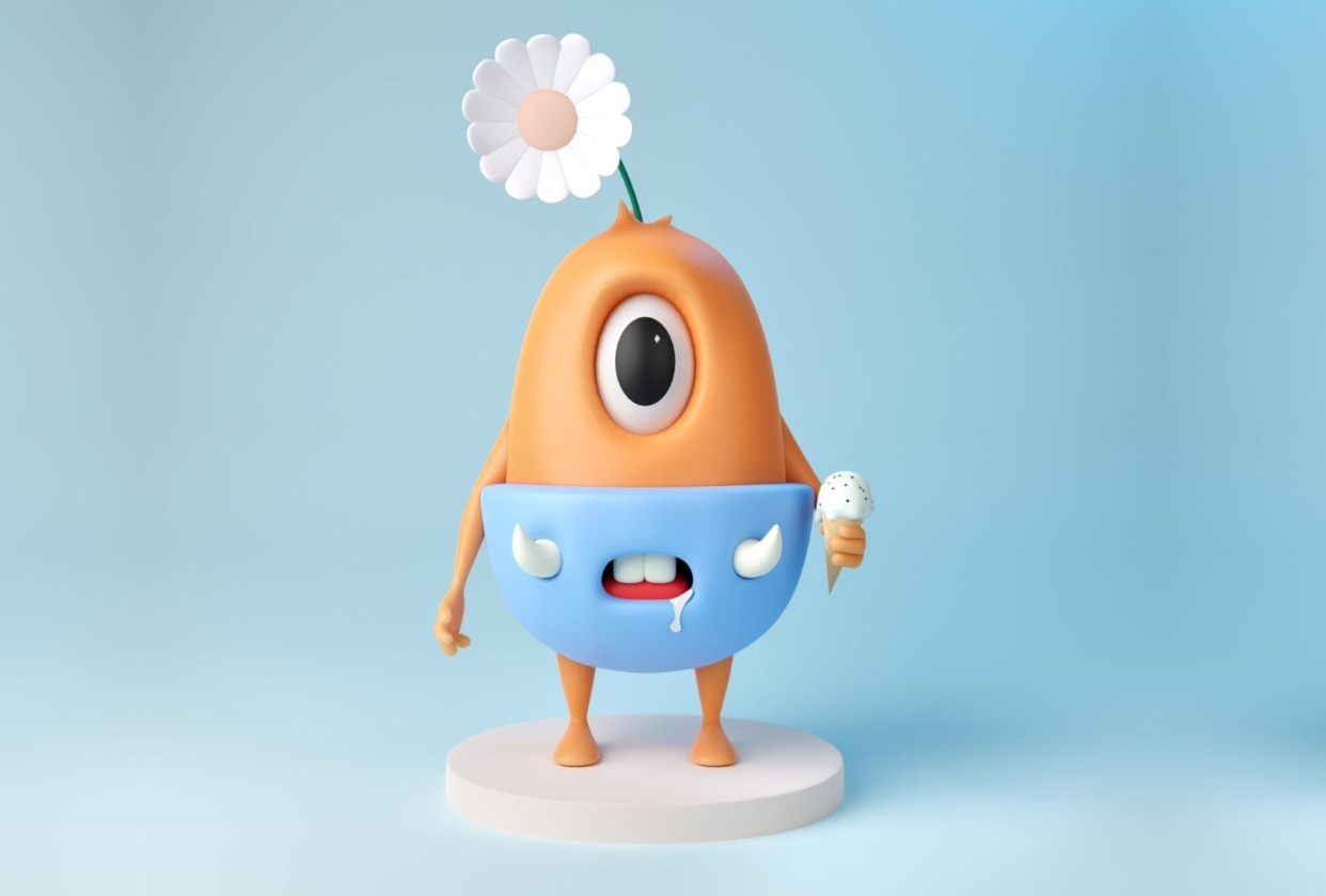 Cute monster with a flower - student project