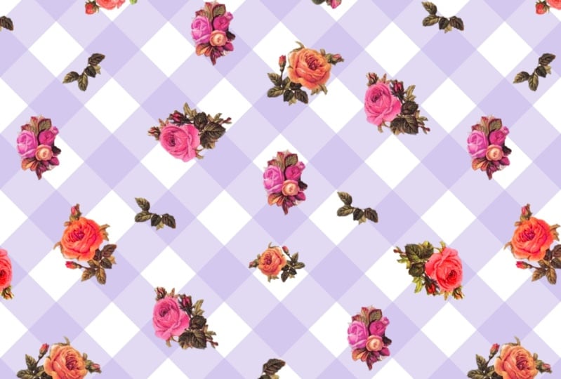 Vintage roses on gingham pattern