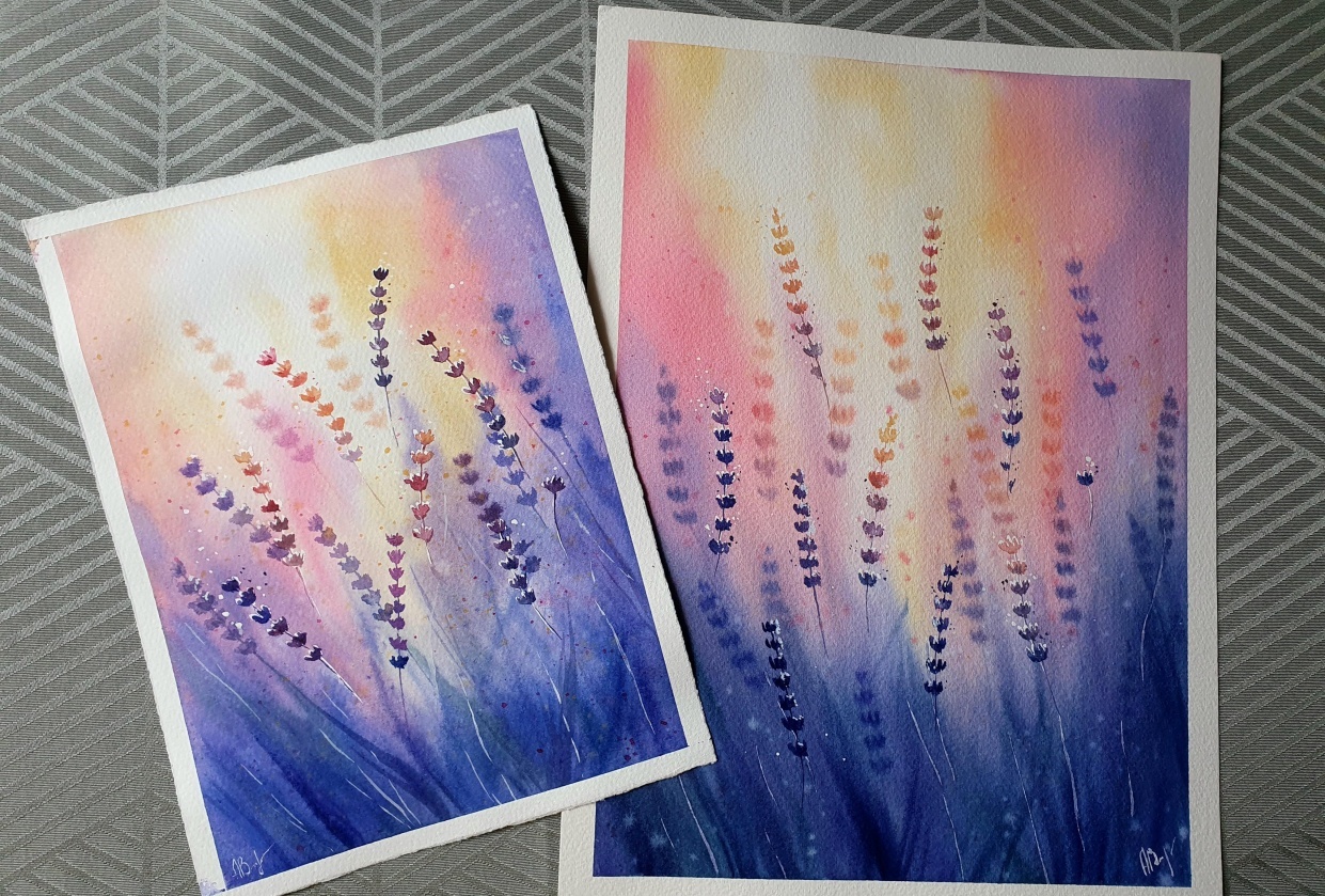 Watercolor lavender field - student project
