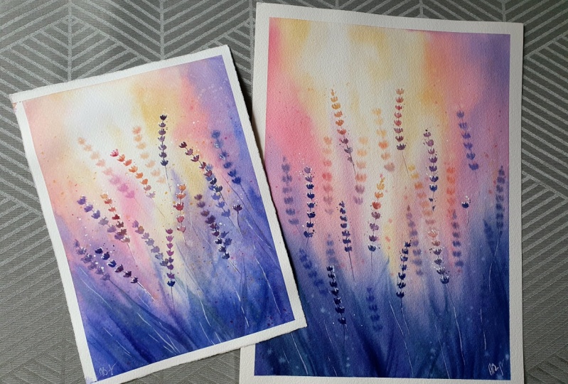 Watercolor lavender field