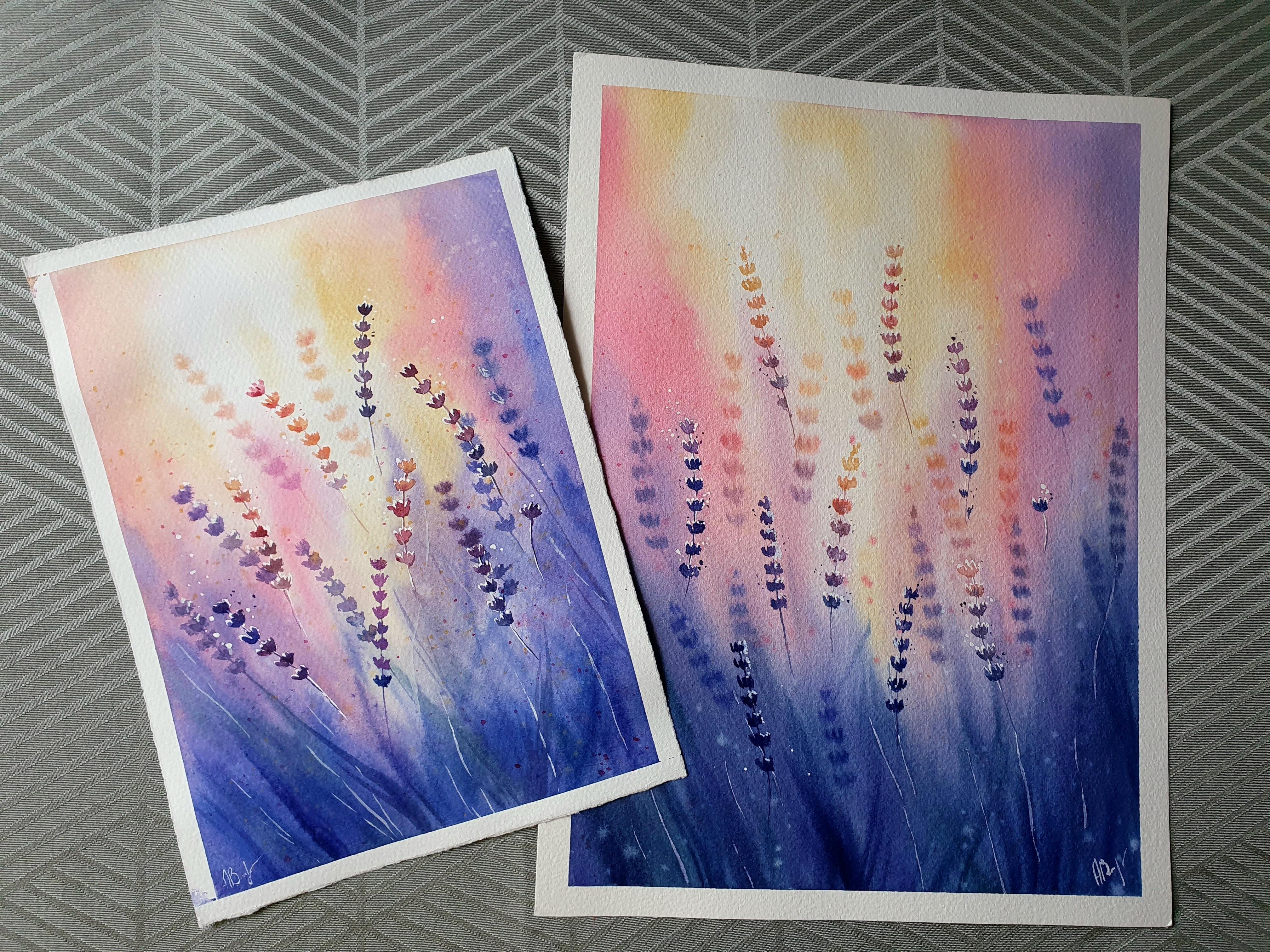 Watercolor lavender field - student project