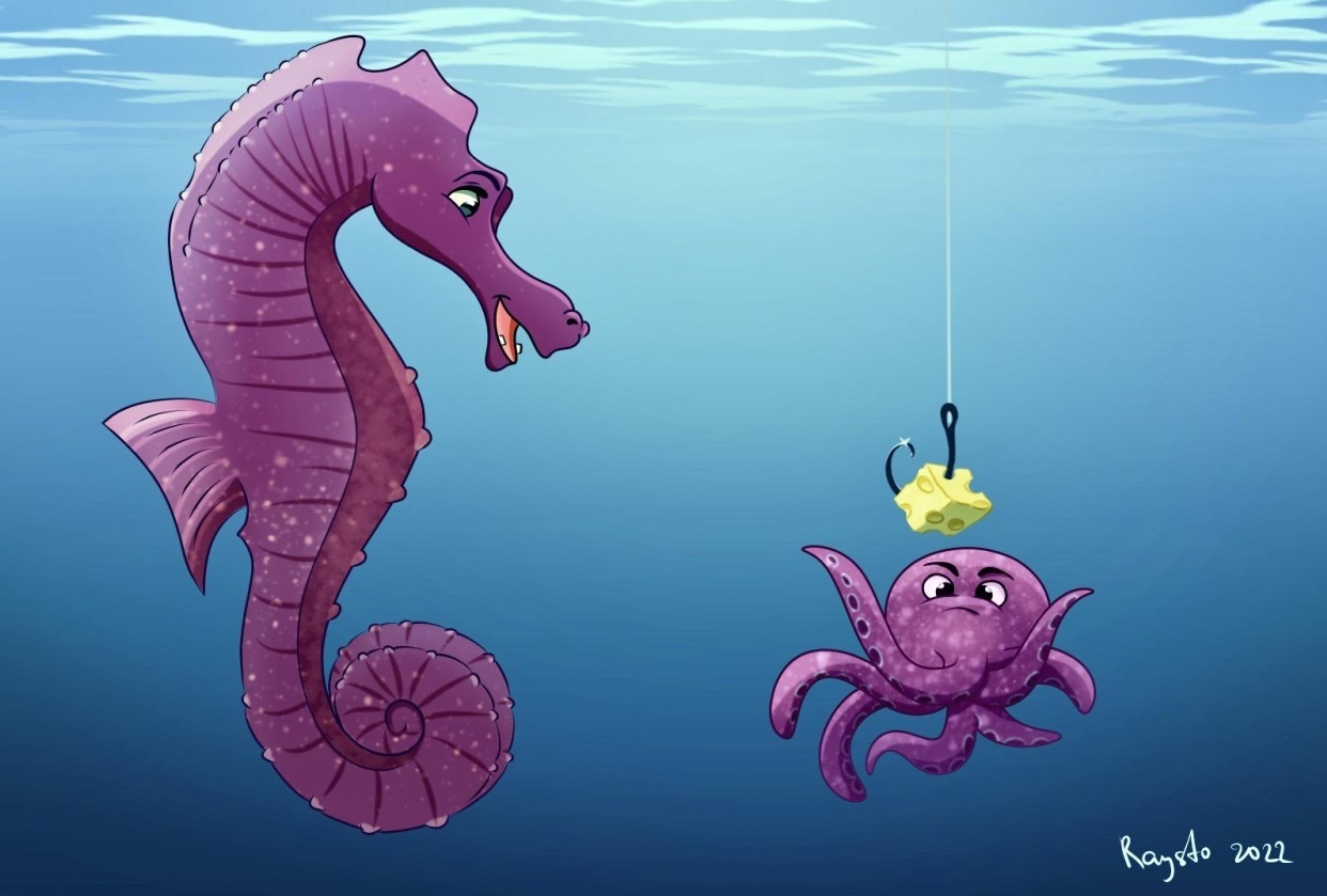 Seahorse and little brave octopus - student project
