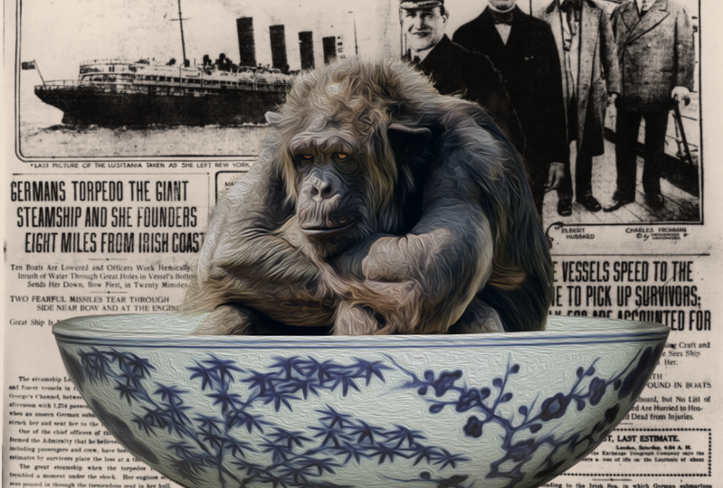 Chimpanzee in a bowl ( I wanna put a berets on his head, but I forgot!)