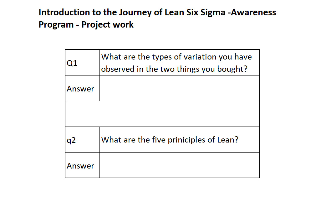 Project work- Lean Six Sigma - student project