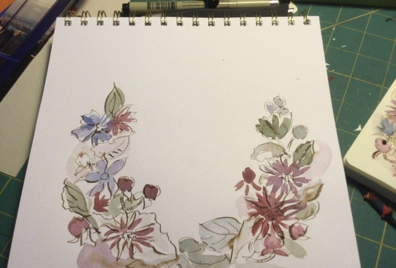 Loose watercolour florals with ink