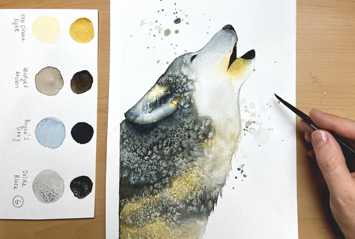 Watercolor Wolf Paintings - student project