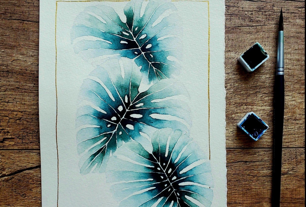 Monstera deliciosa graded wash - student project