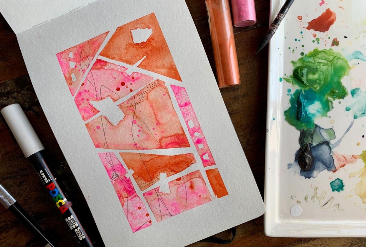 Watercolor Mosaic Abstracts - Getting Creative With Watercolor And Marks - student project