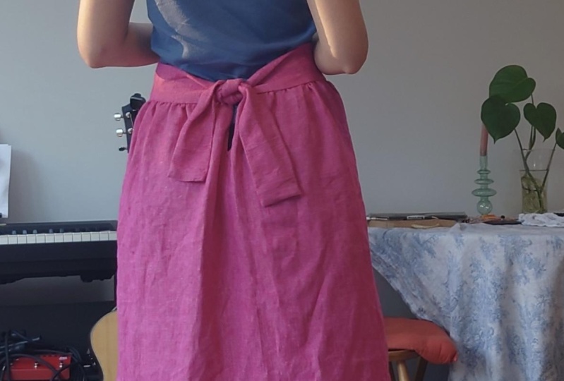 Pink linen hand sewn skirt
