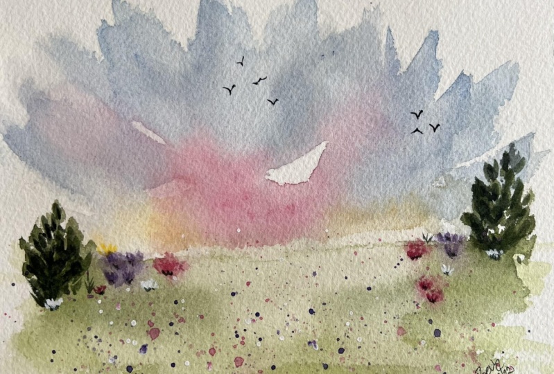Loose Watercolour Meadow Landscape