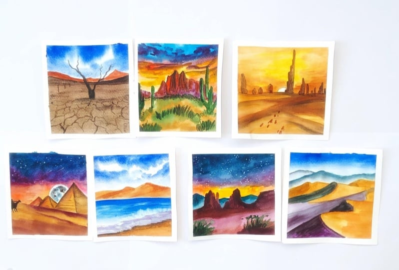 Watercolor desertscapes