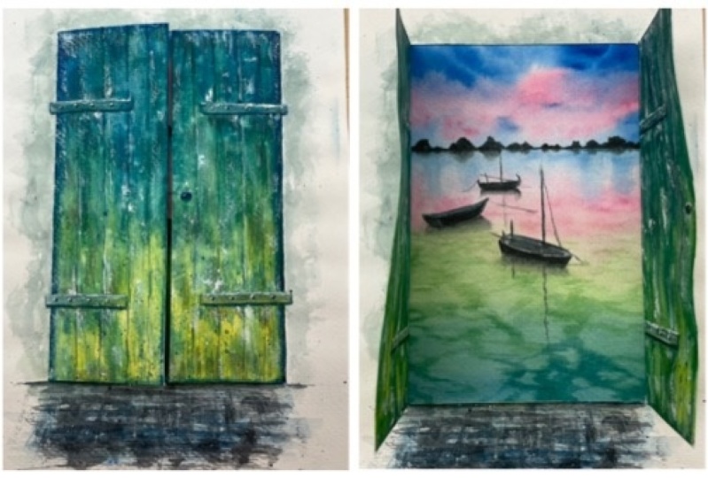 Lift-the-flap door & seascape painting