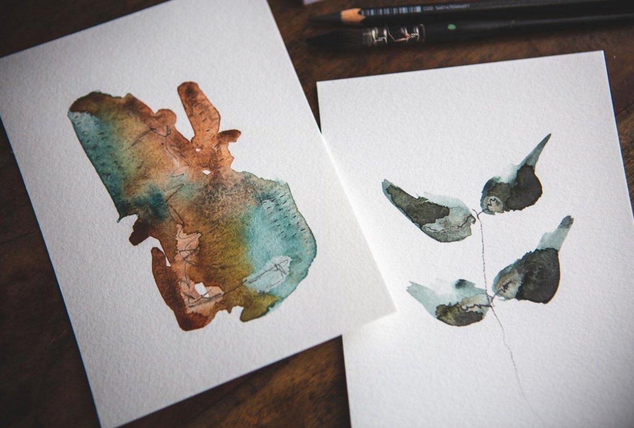 Simplicity - Elegant Graphite Watercolor Abstracts And Botanicals - student project