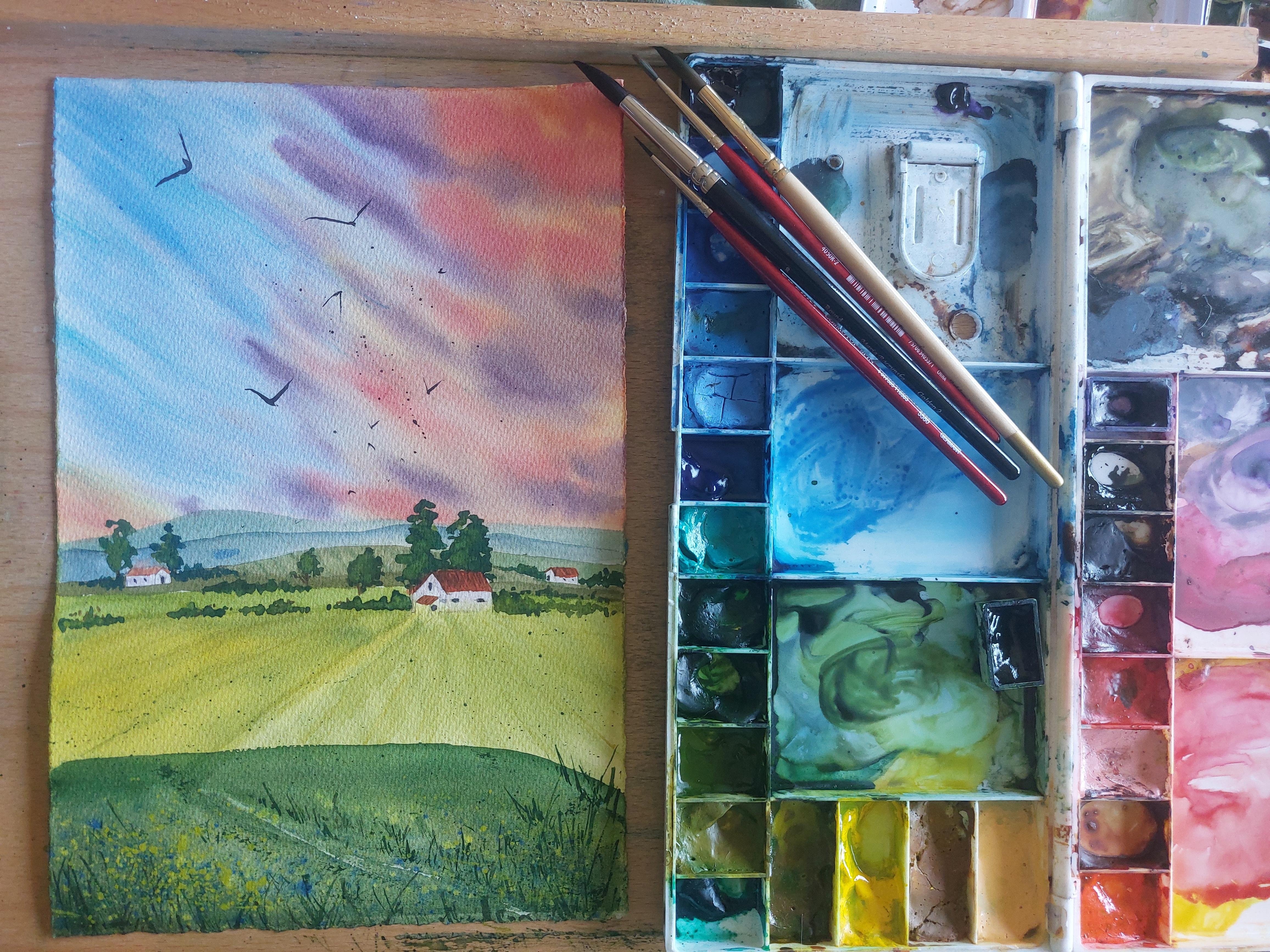 Sunset sky & cotton candy clouds - student project