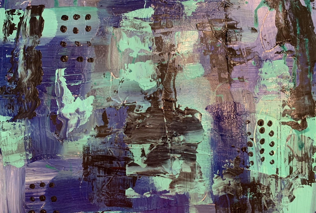 Acrylic abstract with collage elements - student project