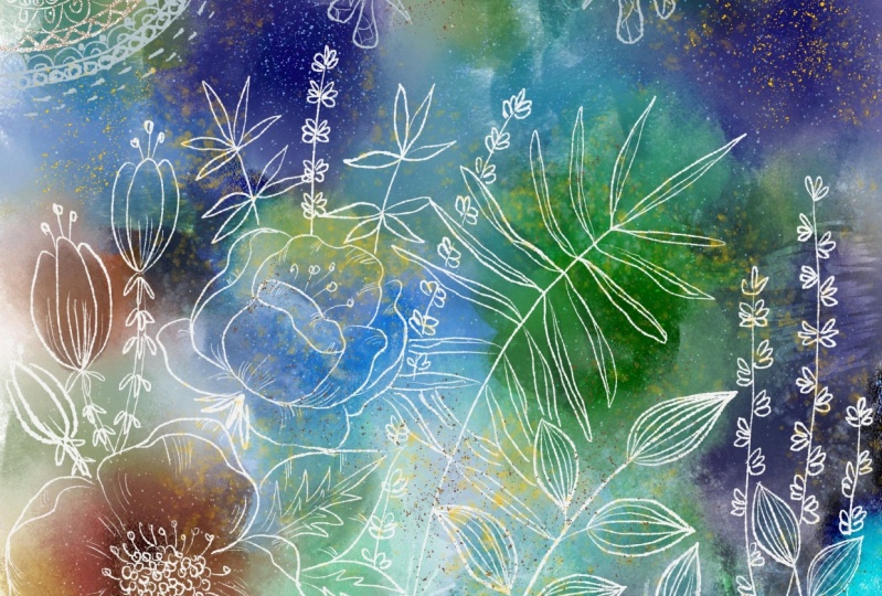 Loose watercolor botanicals in Adobe Fresco