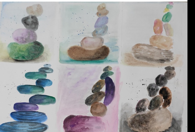 Pebbles in 6 different techniques - A sea shore story in Water colors