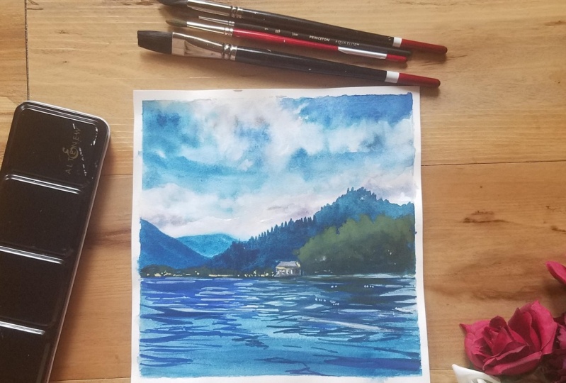 Watercolor Mountain Lake Landscape: Learn to Paint Realistic Clouds