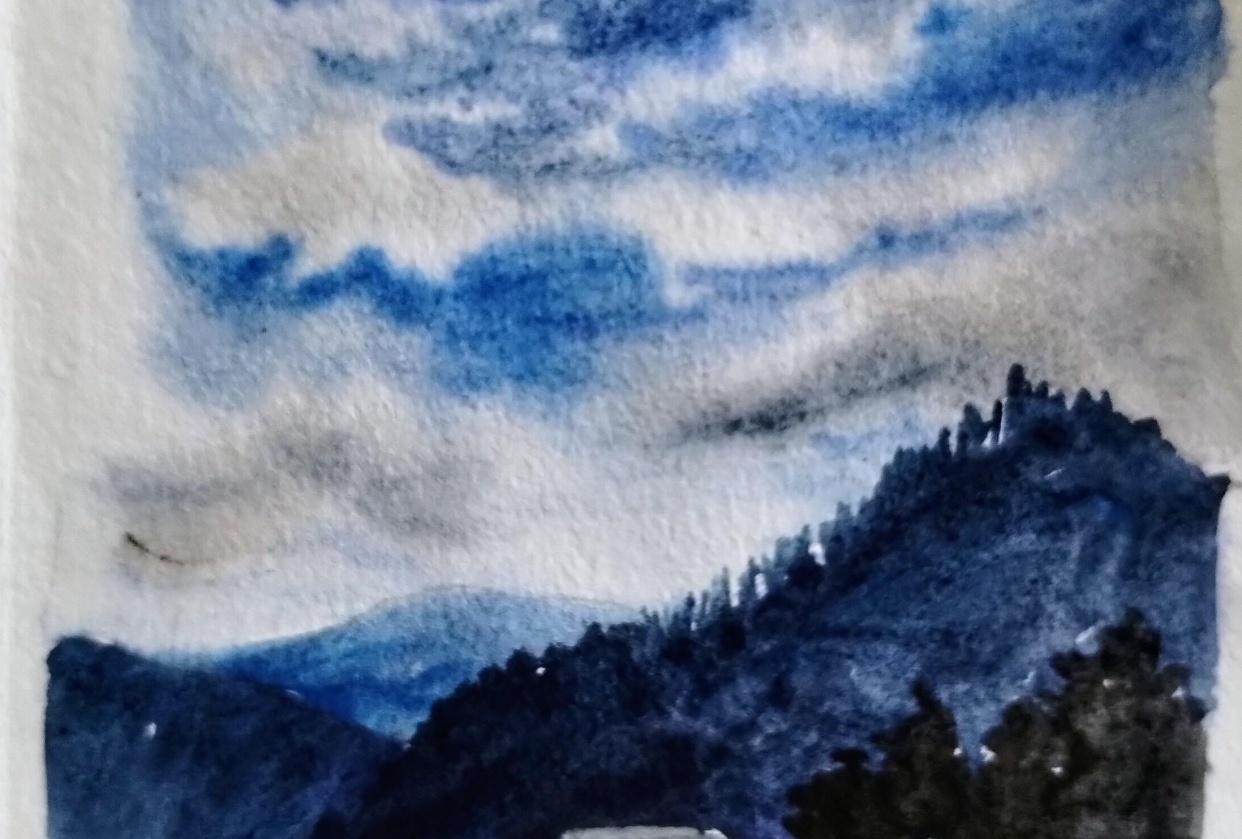 Watercolor mountain Lake with Maria - student project