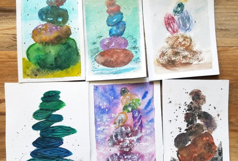 Pebbles in 6 different techniques - A sea shore story in Water colors