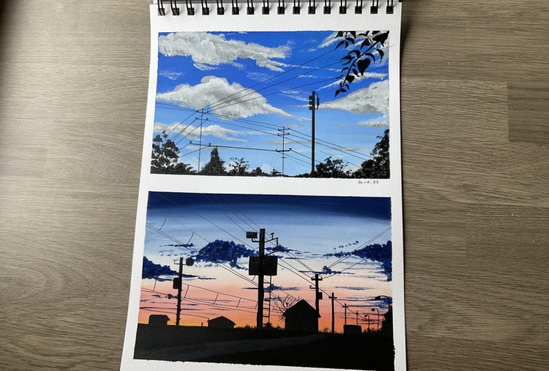 Acrylic Gouache power lines
