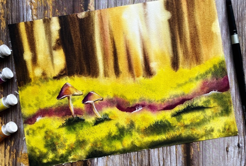 the magical autumn forest with blurry background