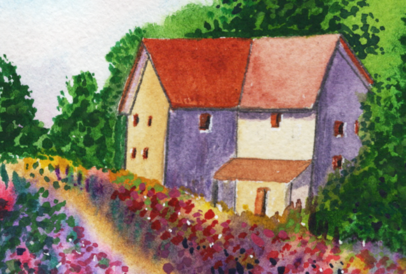house and floral garden