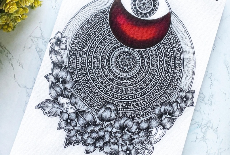 Galaxy moon floral mandala