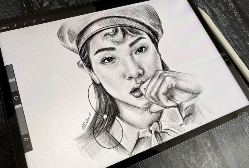 Pencil sketching portrait on iPad