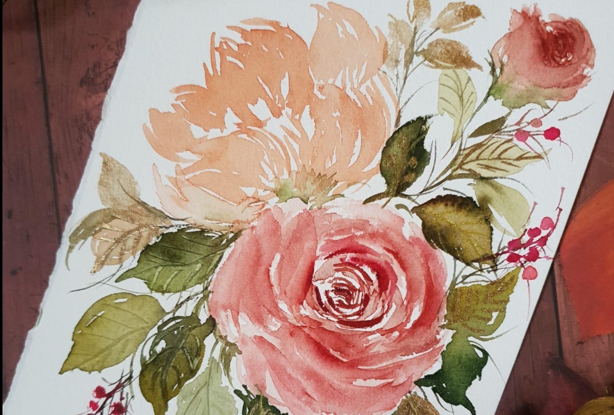 Autumn Watercolor Florals - student project
