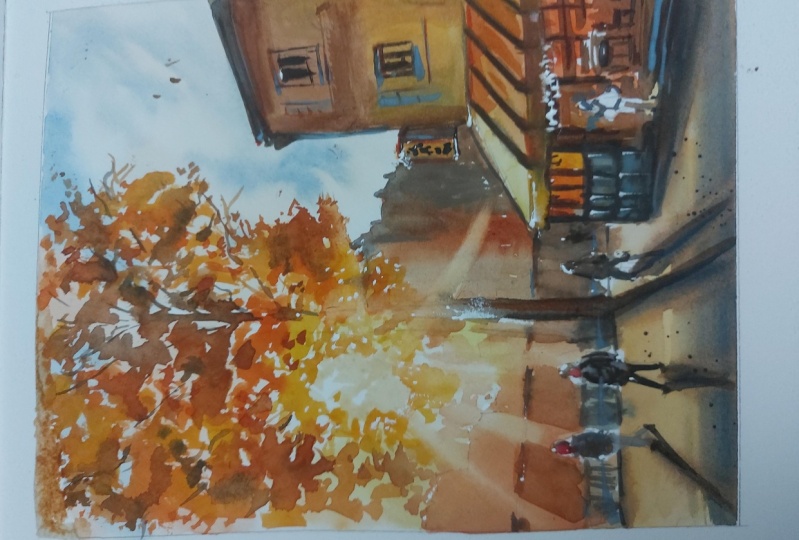Sunny watercolour cityscape