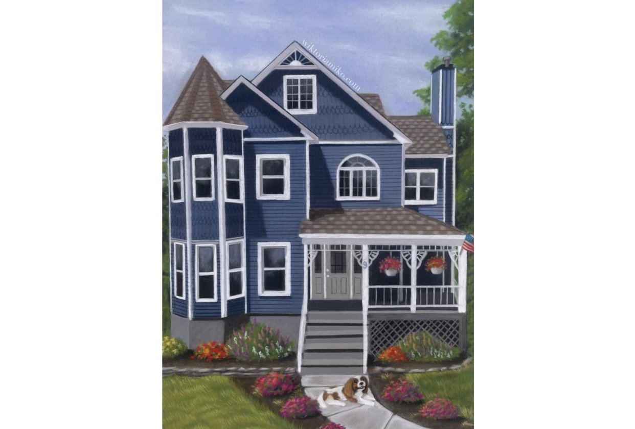 My drawing of a house using pastels! - student project
