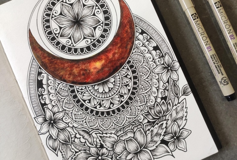 Galaxy Moon Floral Mandala