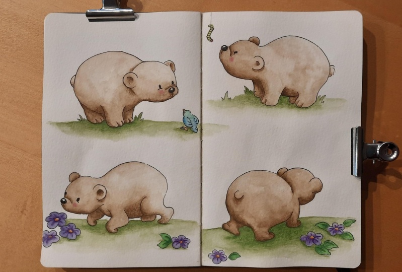 Cute bear explores the world