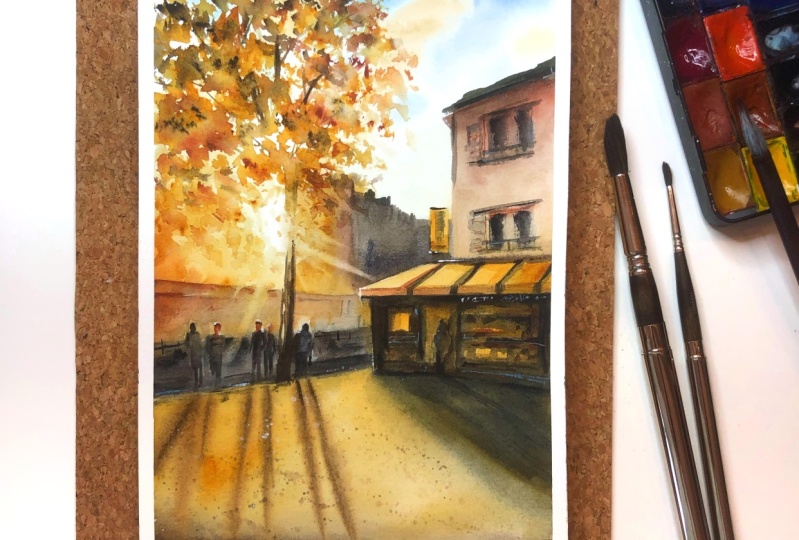 Aquarelle urbaine ensoleillée