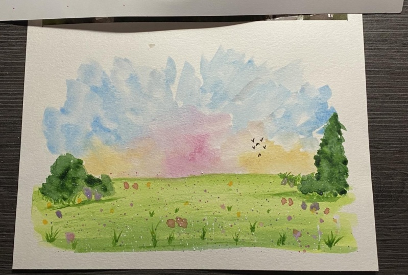 Loose Watercolor Meadow Landscape