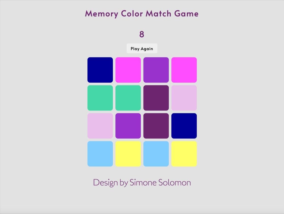 Color Match Memory Game - student project