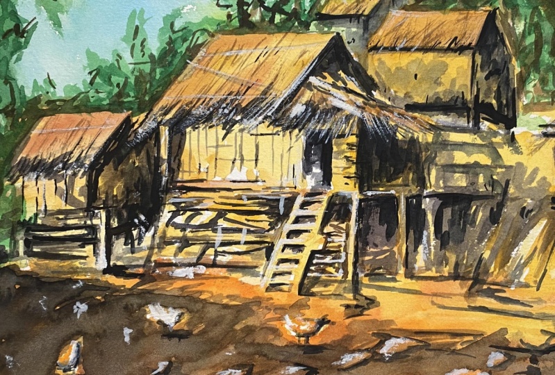 Village Huts in Watercolour: Laos